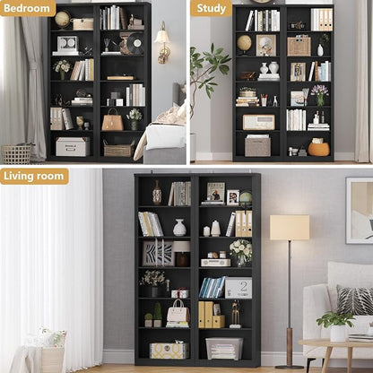 Thacuok Black Bookshelf, 75" Tall Bookcase, 6 Tier Adjustable Storage Shelves, Book Shelf with Anti-Tipping Device, Floor Standing Modern Display Rack for Living Room, Bedroom, Office