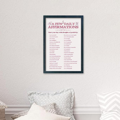 YWJKWLGS Daily Affirmations Wall Art, 11x16 Framed, Pink Positive Decor Girls Room