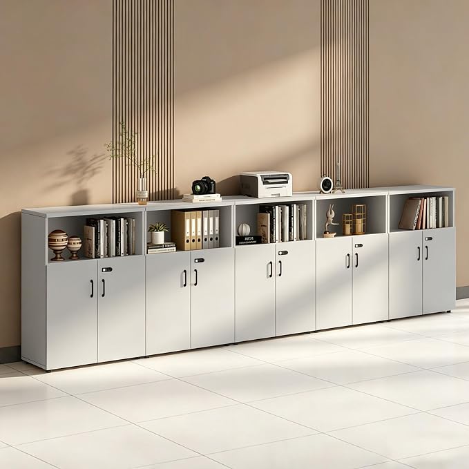 File Cabinet with Password Lock, Wood Lateral Filing Cabinet for Letter/A4 Files, 3 Drawer with Door, Printer Stand with Open Shelves for Home Office
