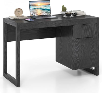 Giantex Computer Desk with Drawer & Storage Cabinet, Wooden Home Office Desk, Modern Executive Laptop PC Table Computer Workstation, Study Writing Desk for Home Office, Bedroom, Living Room