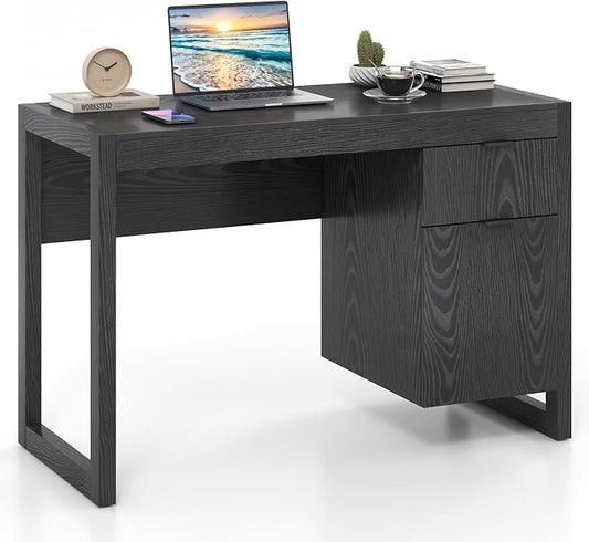 Giantex Computer Desk with Drawer & Storage Cabinet, Wooden Home Office Desk, Modern Executive Laptop PC Table Computer Workstation, Study Writing Desk for Home Office, Bedroom, Living Room