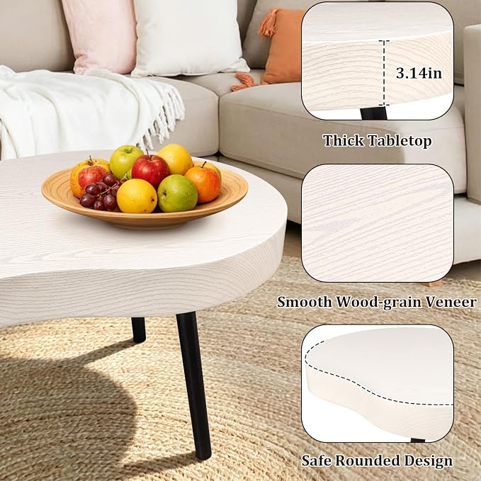 Cloud Coffee Tables Modern Small Coffee Table Wood Frame Low Floor Table for Sitting on the Floor White Funky Center Tea Tables for Living Room Reception Room