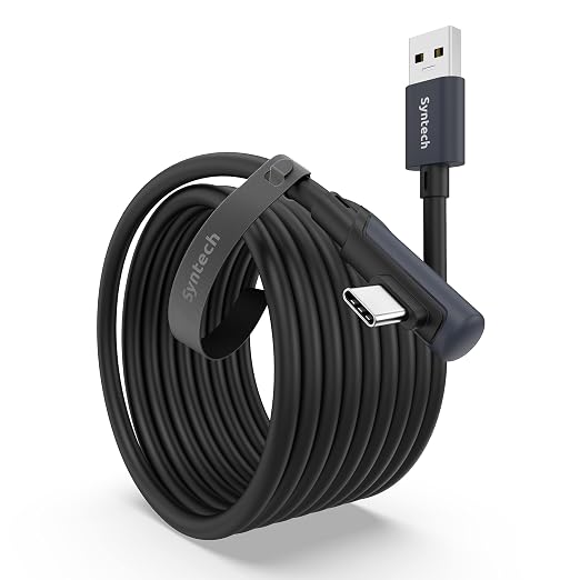 Syntech Link Cable 16 FT Compatible with Oculus/Meta Quest 3/Meta Quest 3S, Quest2/Pro/Pico 4/Ultra Accessories and PC/SteamVR, High Speed PC Data Transfer, USB 3.0 to USB Cable for VR Headset, Black