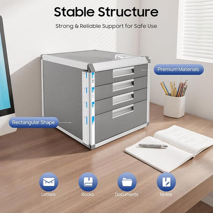 File Cabinet with Drawers Office Document Storage Box Filing Organzier Lockable Desktop Drawer Organizer for Papers Mail Notebooks Stationery (4-layer)