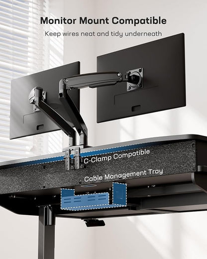 HUANUO 48 x 30 inch Electric Standing Desk with Wood Drawers, Adjustable Height Sit Stand Home Office Desk with Two Tiers, Ergonomic Adjustable Stand up Desk C-Clamp Monitor Mount Compatible, Black