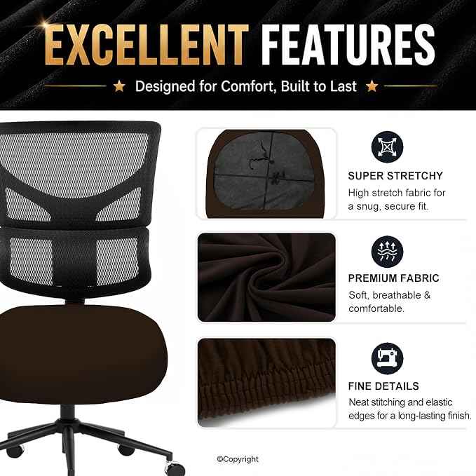 DIVA EN CAMINO DEC Stretchable Desk Office Chair Seat Cushion Covers - Universal Spandex Computer Chair Slipcover - Removable Washable Cushion Protectors for Dogs, Cats, Pets (Brown)