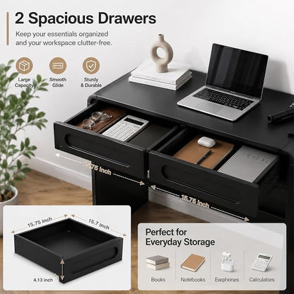 Writing Desk with 2 Drawers, Home Office Computer Desk for Small Spaces | Black Study Desk for Bedroom, Compact Workstation Table, Vanity Desk for Apartment and Dorm Room