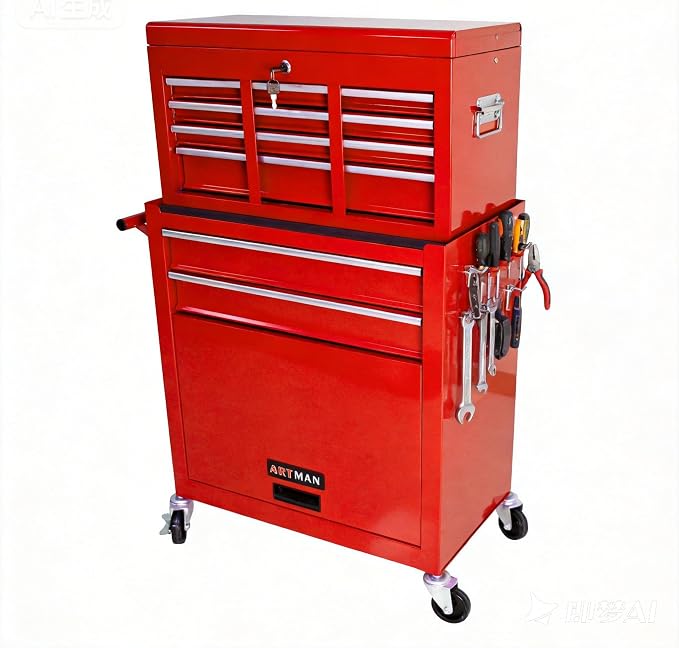 RYH 8 Drawers Rolling Tool Chest & Tool Box on Wheels | Heavy Duty Metal Cart with Ball Bearing Drawers | Fits US General Tool Box for Garage Storage (Red, 8 Drawers /43.1" H × 24.2" W)