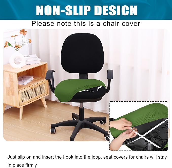 Smiry Printed Office Computer Chair Seat Covers, Stretch Fit Universal Desk Rotating Chair Cover Washable Removable Seat Cushion Protectors - Olive Green