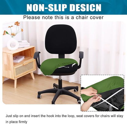 Smiry Printed Office Computer Chair Seat Covers, Stretch Fit Universal Desk Rotating Chair Cover Washable Removable Seat Cushion Protectors - Olive Green