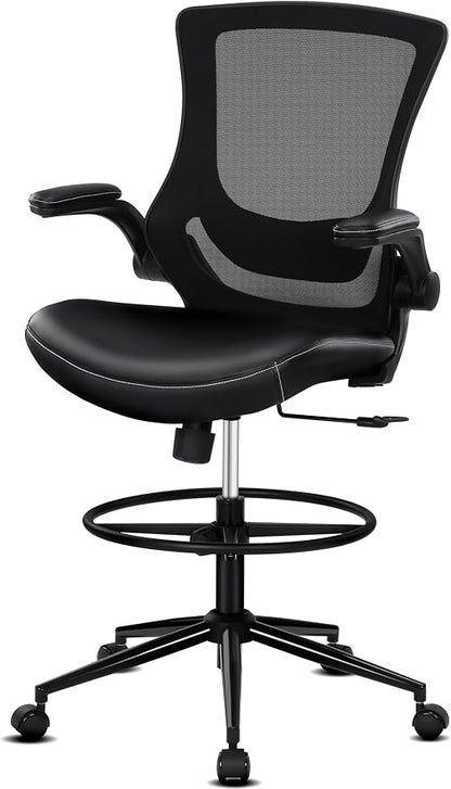 Misolant Tall Office Chair for Standing Desk, Drafting Chair with Footrest Ring, PU Leather Recline High Office Tall Desk Chair with Adjustable Lumbar Support