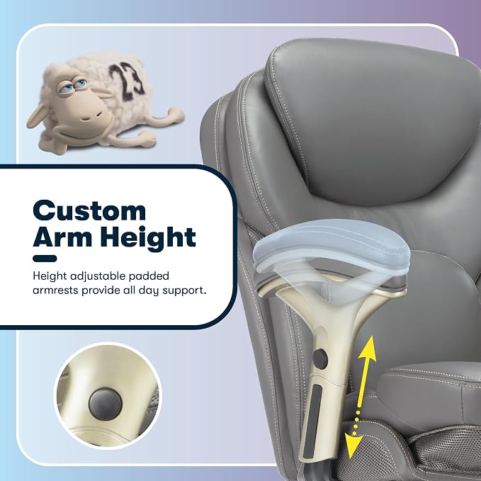 Serta Claremont Ergonomic Executive Office Chair with Back in Motion Technology, Adjustable Mid Back Desk Chair with Lumbar Support, Bonded Leather, Gray