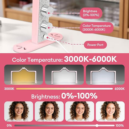 Arch Half Moon Light: Professional 34 inch 420 LED Beads - Nail Lamp for Desk Adjustable Brightness 3 Color Temperature - Foldable Nail Tech Light for Manicure Crafting (Pink)