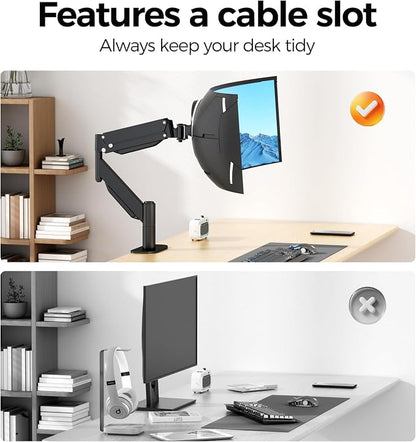 Suptek Single Monitor Arm for 27–57 Inch Ultrawide Large Screen Monitors, Heavy Duty Gas Spring Desk Mount with Tilt Swivel, VESA 75/100, Supports 59.4 lbs, Clamp & Grommet, MD71MAX