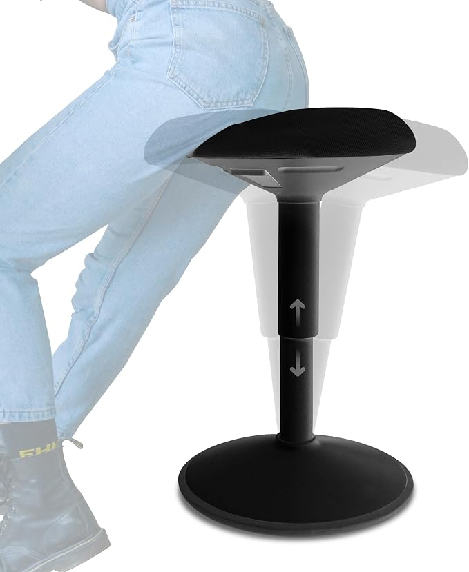 Backerz Standing Desk Stool Chair, Height Adjustable Stool 16-24 inch for Office and Classroom, Swivel seat, Anti-Slip Bottom Ergonomic Wobble Stool with Rocking Motion, Black