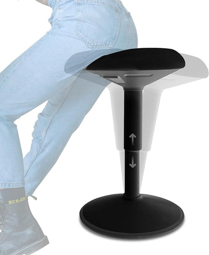Backerz Standing Desk Stool Chair, Height Adjustable Stool 16-24 inch for Office and Classroom, Swivel seat, Anti-Slip Bottom Ergonomic Wobble Stool with Rocking Motion, Black