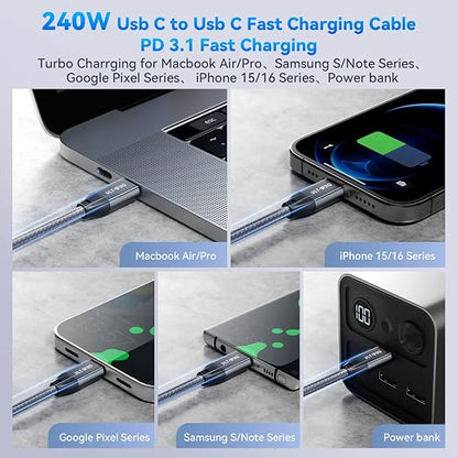 ULT-WIIQ 10FT USB C to USB C 3.2 Gen 2 x 2 Video Cable for Portable Monitor, 4K@144/120/60Hz 8K Display Cable, 20Gbps Data Transfer, PD 3.1 240W Fast Charging, for iPhone 17, MacBook, SSD, CarPlay