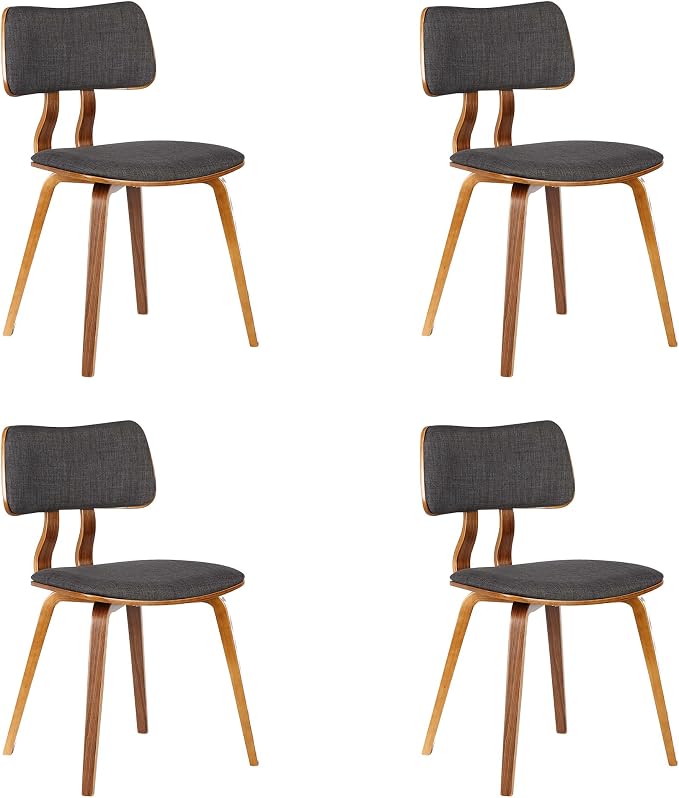 Armen Living Jaguar Mid-Century Dining Chair in Walnut Wood and Charcoal Fabric - Set of 4