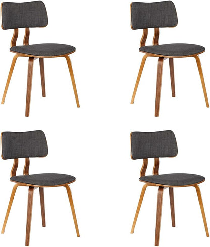 Armen Living Jaguar Mid-Century Dining Chair in Walnut Wood and Charcoal Fabric - Set of 4