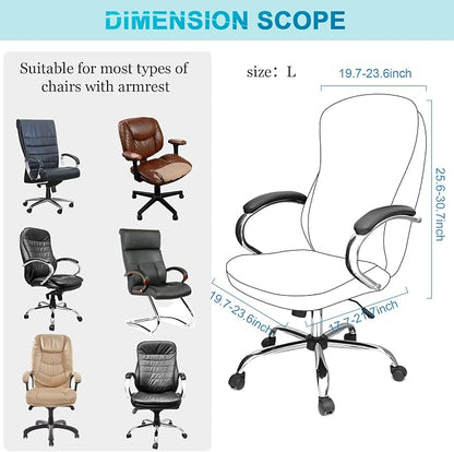 Tatuo 3 Pcs Computer Office Chair Cover Universal Rotating Chair Slipcovers Protector Removable Washable Office Armrest Covers with Zipper for High Back Seat Backrest(L,Waffle,Black)