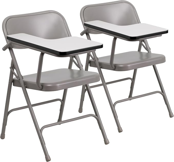 Flash Furniture Rutherford Steel Folding Chair with Right Handed Tablet Arm, Commercial Foldable Conference Room Tablet Arm Chair, Set of 2, Gray