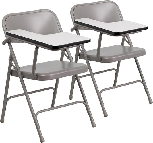 Flash Furniture Rutherford Steel Folding Chair with Right Handed Tablet Arm, Commercial Foldable Conference Room Tablet Arm Chair, Set of 2, Gray