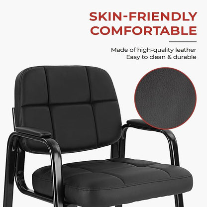 CLATINA Classic Reception Chair with Padded Armrests and Sled Base, Ergonomic Guest Chair for Office Conference Waiting Meeting Room, Black (2 Pack)