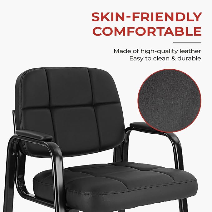 CLATINA Classic Reception Chair with Padded Armrests and Sled Base, Ergonomic Guest Chair for Office Conference Waiting Meeting Room, Black (1 Pack)