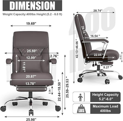 Ergonomic Leather Office Chair with Adjustable Lumbar Support, Flip-Up Armrests Desk Computer Chair, Swivel PC Chair with Rocking Function