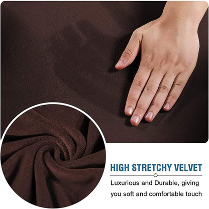 Velvet Plush Office Desk Chair Cover, Coffee, XL | Cat Proof, Stretchable Elastic, Fits Mesh and Executive Chairs, With Wheels and Armrests, Removable