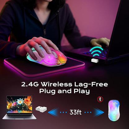 memzuoix 2.4G LED Wireless Mouse, Rechargeable Ergonomic Mouse with Detachable Cover, 1400 DPI Portable Optical Computer Mouse with USB Receiver for Laptop, PC, Desktop and MacBook, 5 Buttons-Pink