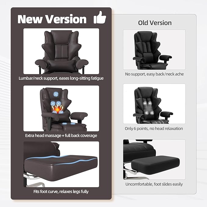 7-Point Massage Office Chair,Heated Manageral Chair,Ergonomic Executive Chair with Footrest,Adjustable Armrest，Computer Chair for Offices, Study Room,Gaming Spaces,Brown