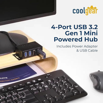 Coolgear 3.2 Gen 1 USB Hub - 4 Port USB Hub with 5Gbps Data Transfers, Mountable Metal Housing, 5V Power Adapter, ESD Surge Protection, Bus or Self Powered
