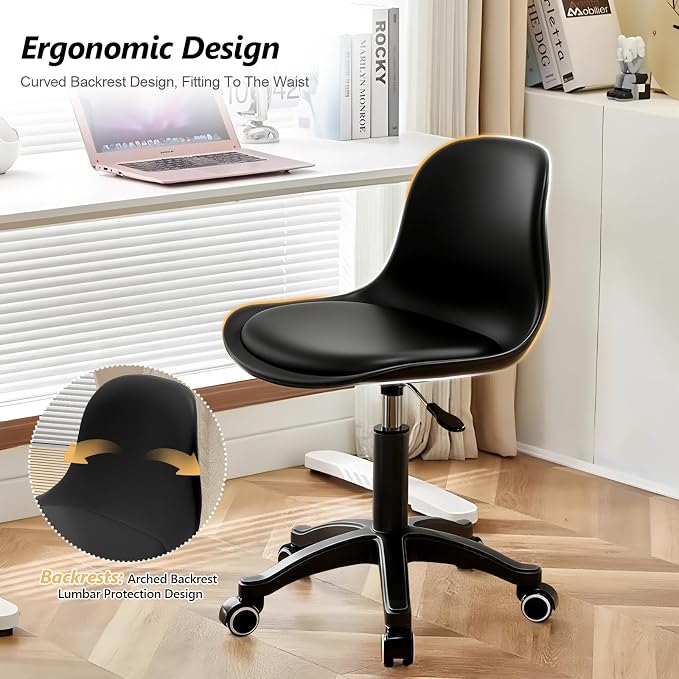 Home Office Chairs, Small Swivel Rolling Desk Chair with Silent Wheels and Low-Back,Armless Heavy-Duty Vanity Chair Height Adjustable for Bedroom,Students,Study,Teens