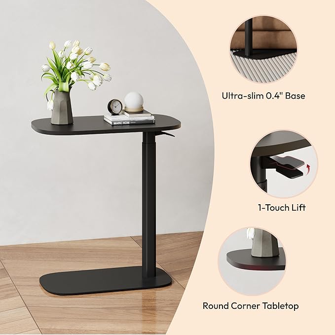SANODESK Small Standing Desk Pneumatic Height Adjustable Sit Stand Laptop Desk Overbed Table Computer Cart for Home Office Workstations (23.6" W x 13.8" D, Black)