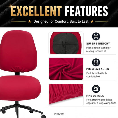 Stretchable Separate Office Chair Seat Covers - Universal Stretch Computer Chair Slipcover - 180GSM Washable Rotating Backrest Coverings & Cushion Protectors for Dogs, Cats, Pets, Red