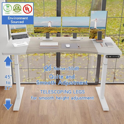 Dual Motor 63x30 Height Adjustable Electric Standing Desk,Height Stand Up Computer Desk,Sit and Stand Home Office Desk with Splice Board(Oak+White Top, White Frame)