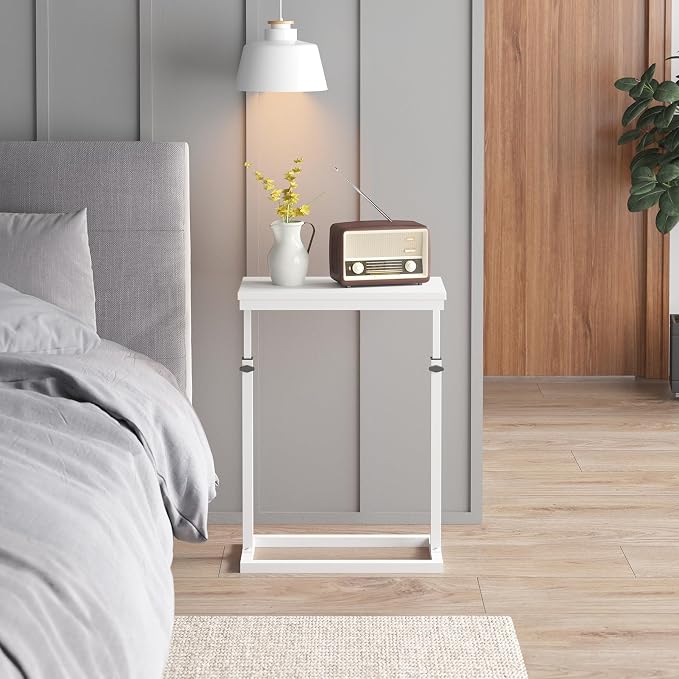 TUTOTAK End Table, Side Table, Tall Couch Table, Sofa Table, Living Room, Bedroom，White TB01BW083P