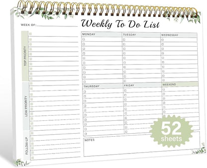 Weekly To Do List Notepad with 52 Undated Sheets（8.5"×11"）- Undated Weekly Desk Planner for Women & Man, School/Office Supplies