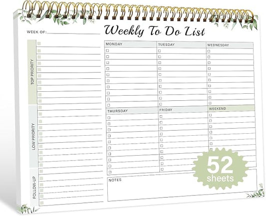 Weekly To Do List Notepad with 52 Undated Sheets（8.5"×11"）- Undated Weekly Desk Planner for Women & Man, School/Office Supplies