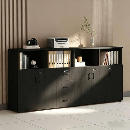 File Cabinet with Password Lock, Wood Lateral Filing Cabinet for Letter/A4 Files, 3 Drawer with Door, Printer Stand with Open Shelves for Home Office