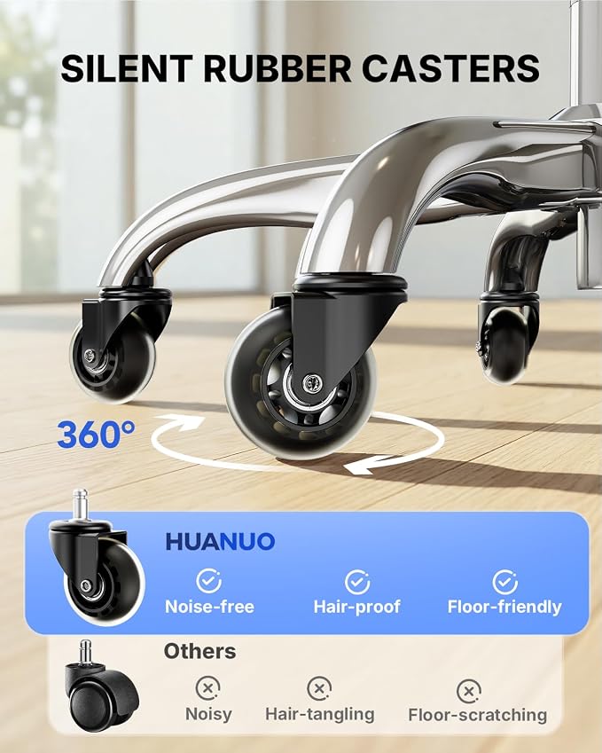 HUANUO FlowLift™ Ergonomic Office Chair with 6D Armrest, Seat Depth Adjustment, Lumbar Support, Quiet Rubber Caster, High Back Mesh Desk Chair with 3D Headrest, Big and Tall Chair for Home Office