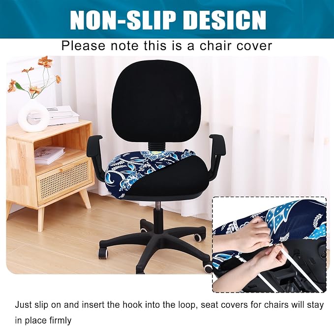 Smiry Printed Office Computer Chair Seat Covers, Stretch Fit Universal Desk Rotating Chair Cover Washable Removable Seat Cushion Protectors - Midnight Blue