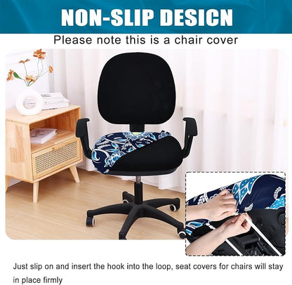 Smiry Printed Office Computer Chair Seat Covers, Stretch Fit Universal Desk Rotating Chair Cover Washable Removable Seat Cushion Protectors - Midnight Blue