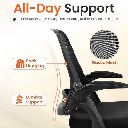 NEO CHAIR Office Chair Gaming Desk Computer Mesh Ergonomic Chair with Flip-up Arms Comfy Lumbar Support Adjustable Height Rolling Wheels Chair for Home Office (All Black)