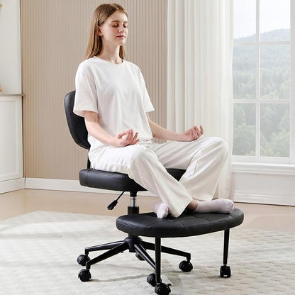 Criss Cross Chair Armless Office Chair for Cross Legged Sitting, 300lb Heavy Duty Ergonomic Desk Chair for ADHD, Adjustable Meditation Yoga Kneeling Chair with Brake Wheels for Home Office (Black)