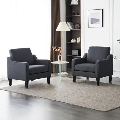 VINGLI Sofa Accent Chairs Set of 2, Comfy Armchair for Living Room Bedroom | Dark Grey, Upholstered Armchair, Premium Linen Fabric, Thick Padded Cushion, Ergonomic Back Support, Versatile for Any Space