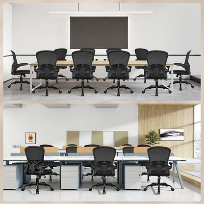 FelixKing Office Desk Chairs, Ergonomic PC Desk Chair with Wheels, Adjustable Lumbar Support and Height, Swivel Computer Chair with Flip-up Armrests, Ergo Mesh Backrest for Working (Black, Pack of 6)
