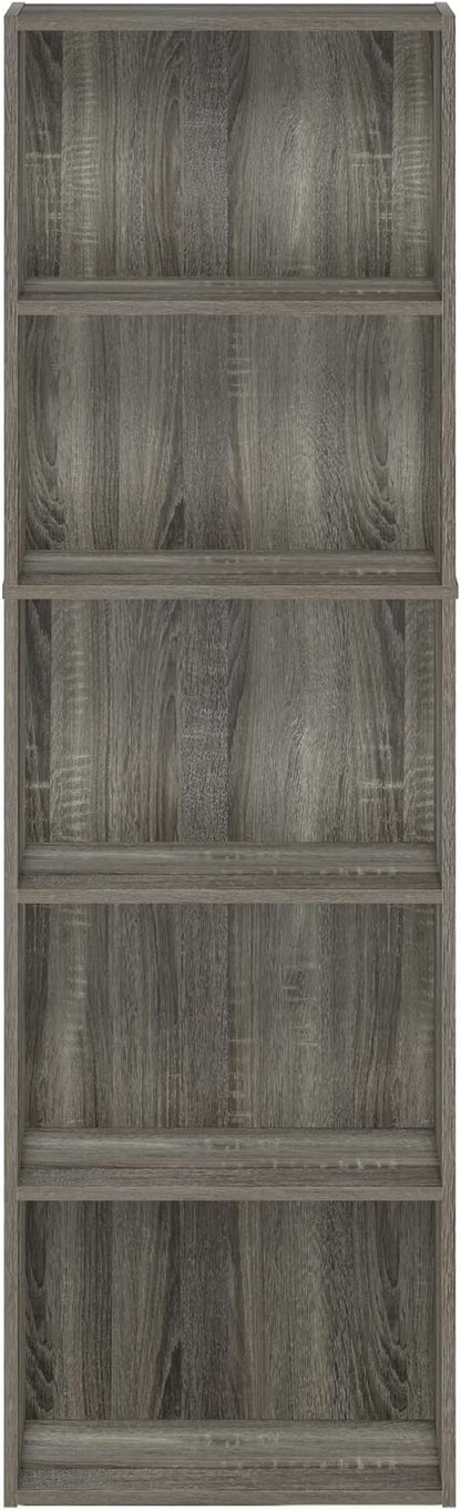 Furinno LUDER Book Shelf, 5-Tier Bookshelf, Bookcase with Open Shelves, 9.4 x 15.8 x 52, Easy Assembly, for Living Room, Bedroom, Home Office, French Oak