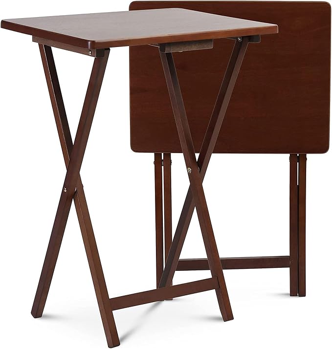 PJ Wood Portable Collapsible TV Snack Tray Table Desk Serving Stand, for Home, Living Room, Dorm, and Office, Honey Oak (8 Pack)